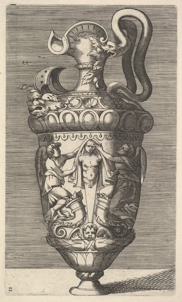 Vase with Two Winged Figures Draping a Term, 17th century by Rene Boyvin