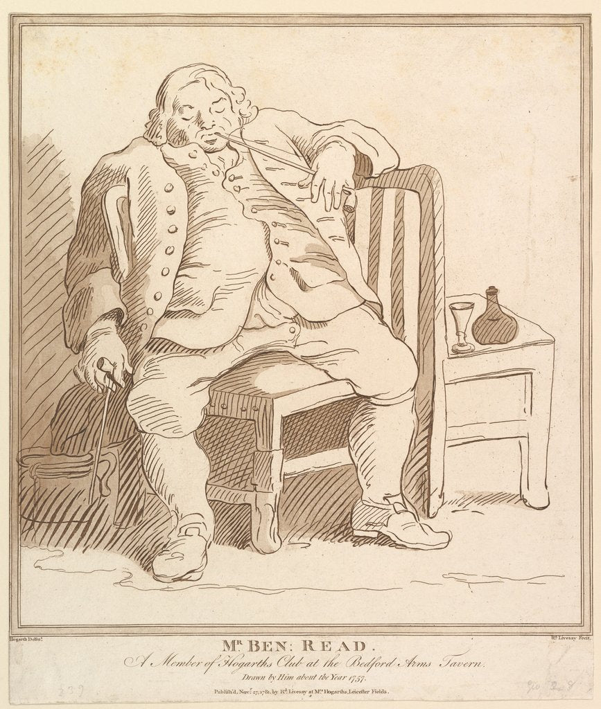 Detail of Mr. Ben: Read, A Member of Hogarth's Club at the Bedford Arms Tavern, Drawn b…, November 27, 1781 by Richard Livesay