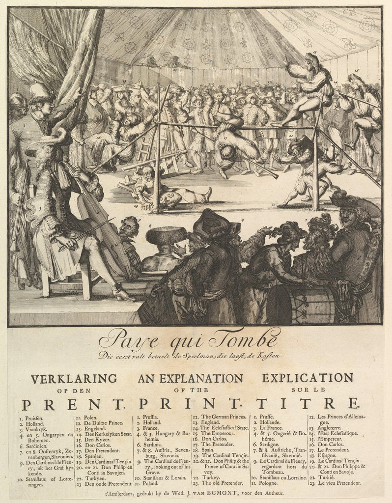Detail of Paye qui Tombe: Die eerst valt betaelt de Speelman, die laest, de Koste by Romeyn de Hooghe