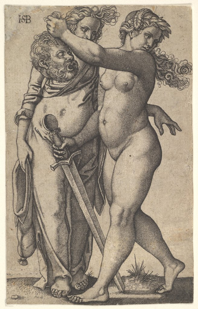 Detail of Judith walking to the left with the head of Holofernes in her right hand and a swor…, ca. 1530-50 by Sebald Beham
