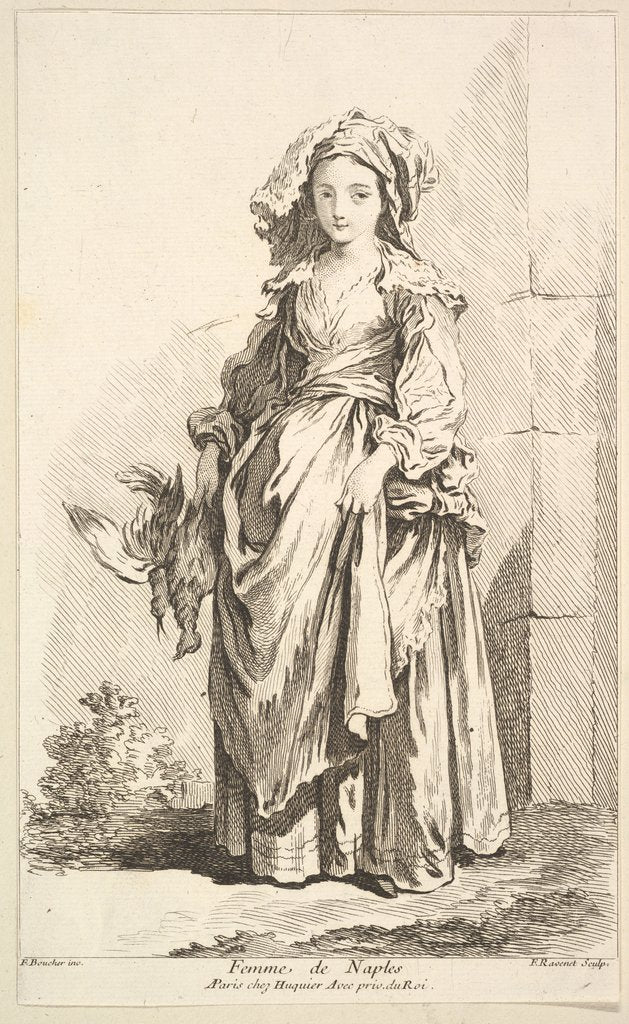 Detail of Femme de Naples, from Recueil de diverses fig.res étrangeres Inventées par F. Bouc…, 18th century by Simon François Ravenet