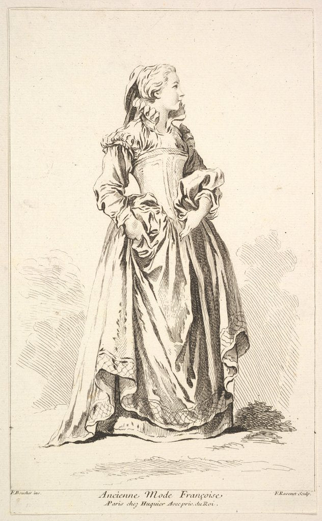 Detail of Ancienne Mode Françoise, from Recueil de diverses fig.res étrangeres Inventées par…, 18th century by Simon François Ravenet