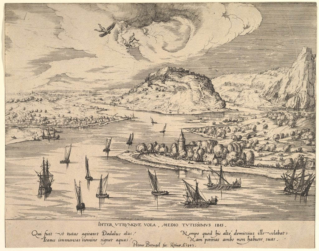 Detail of River Landscape with Daedalus and Icarus, ca. 1595 by Simon Novellanus (attributed to)