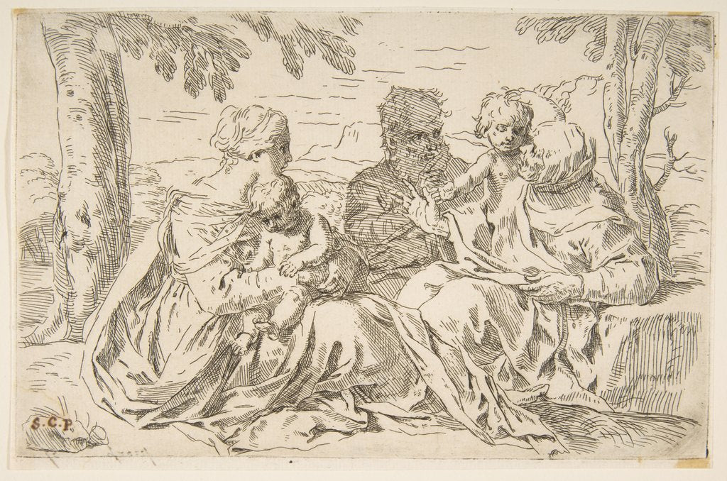 Detail of Holy Family with Saint Elizabeth and Saint John the Baptist, ca. 1639 by Simone Cantarini