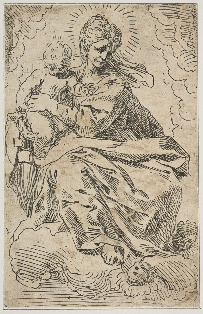 Detail of Madonna and Child on clouds, 17th century by Simone Cantarini (attributed to)