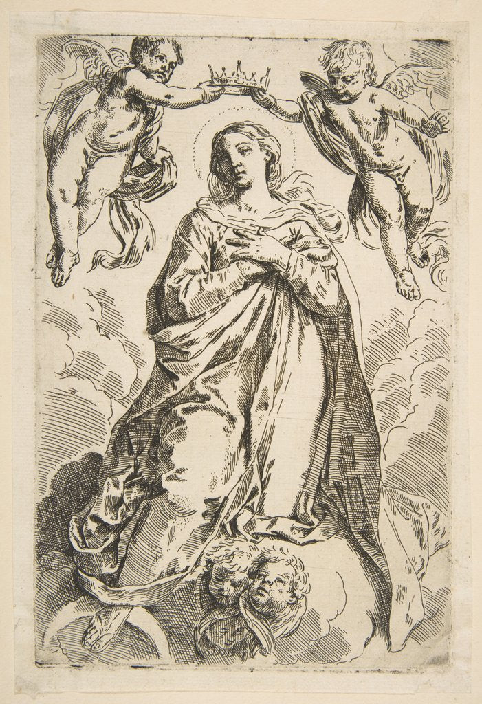Detail of The Virgin being crowned by two angels, copy after Cantarini, 17th century by Unknown