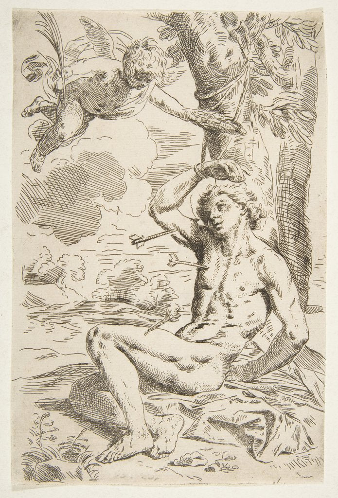 Detail of Saint Sebastian pierced with arrows and tied to a tree, copy after Cantarini, ca. 1639 or after by Unknown
