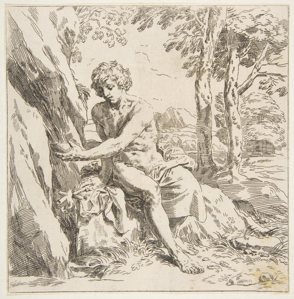 Detail of Saint John the Baptist in the desert, copy in reverse after Cantarini, ca. 1637-1639 or after by Unknown