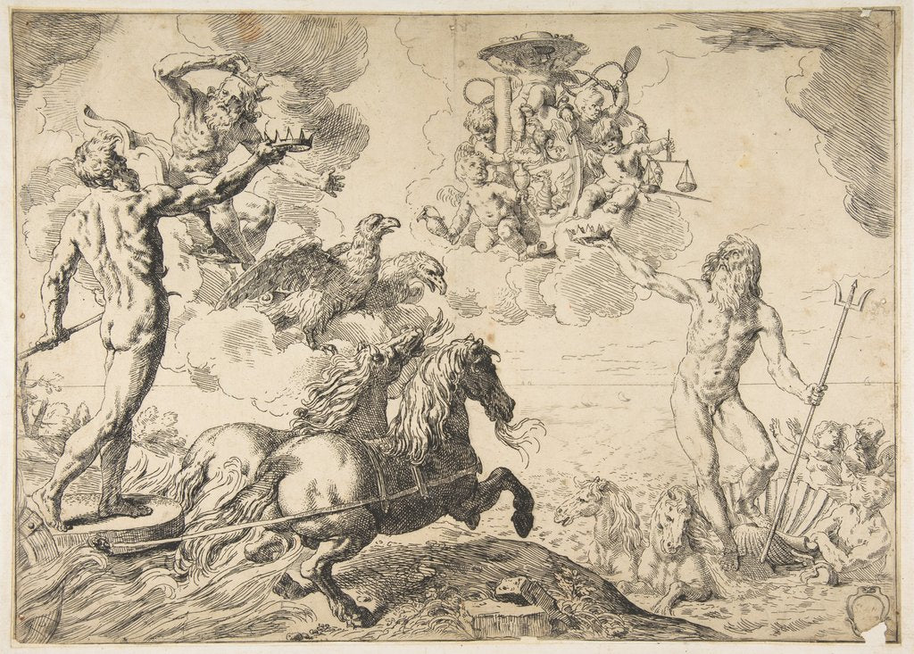 Detail of Jupiter, Neptune, and Pluto offering their crowns to the arms of Cardinal Borghese, 1642-43 by Simone Cantarini