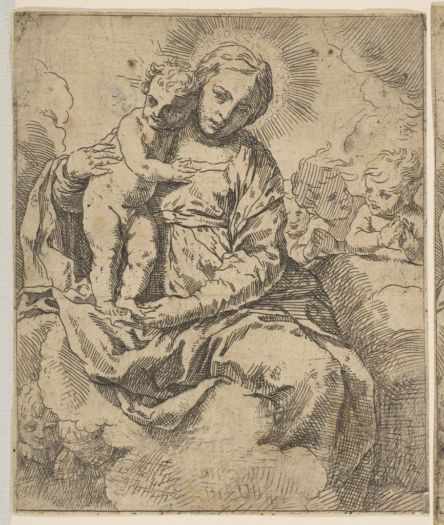 Detail of Madonna and Child seated on clouds and surrounded by angels, copy in reverse a…, ca.1639 or after by Unknown