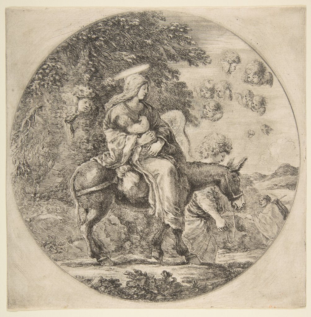 Detail of Flight into Egypt, a round composition, ca. 1662 by Stefano della Bella