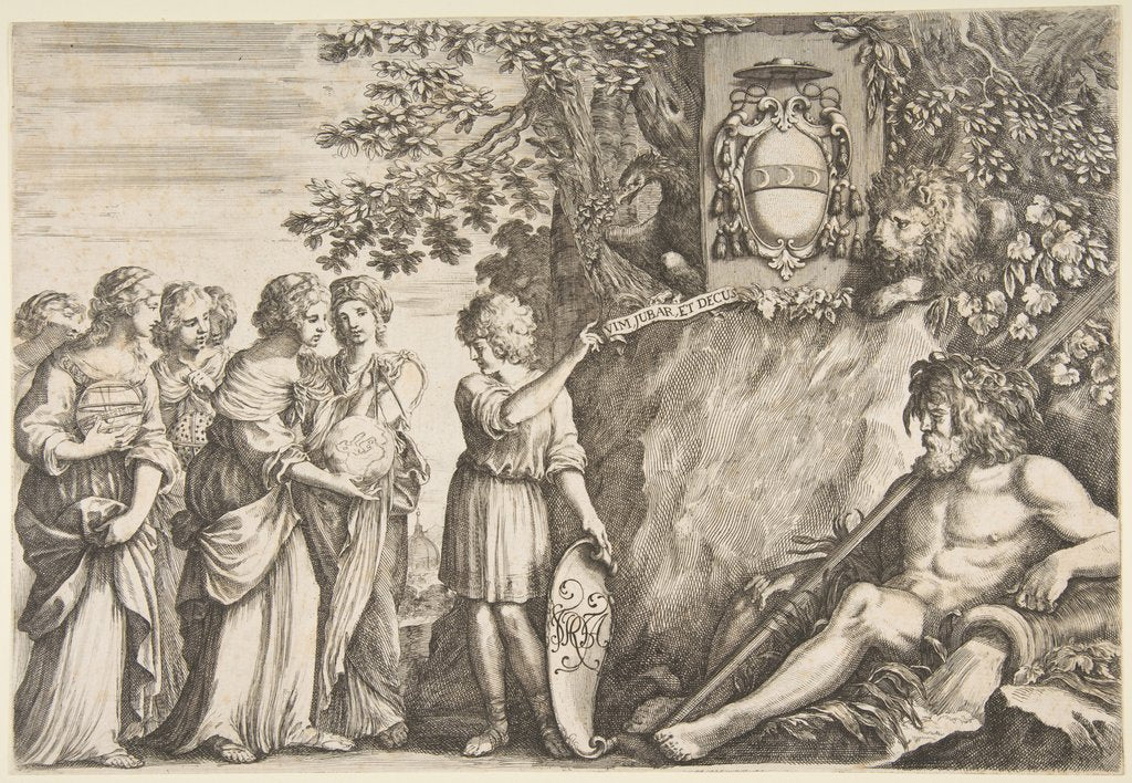 Detail of Ornament design for a thesis, the Strozzi coat of arms at top, ca. 1660 by Stefano della Bella