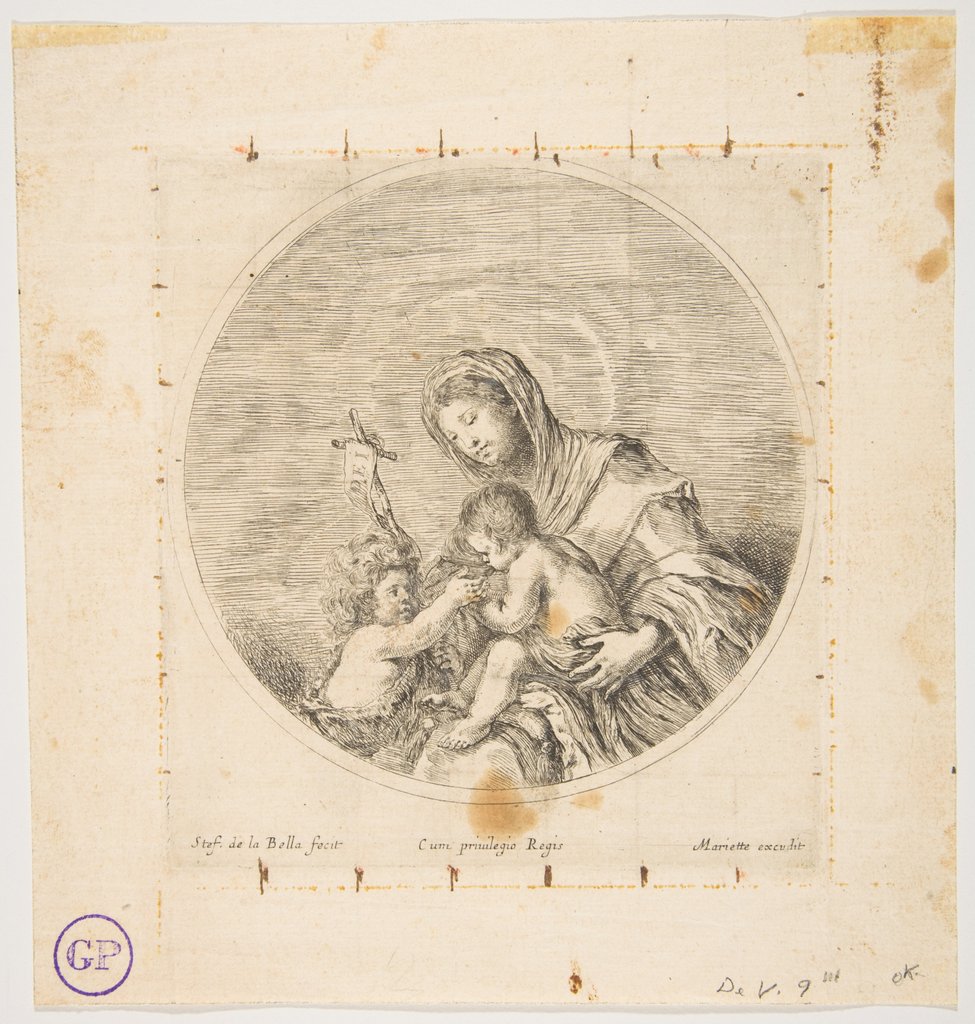 Detail of The Virgin and Child with Saint John, a round composition, ca. 1641 by Stefano della Bella