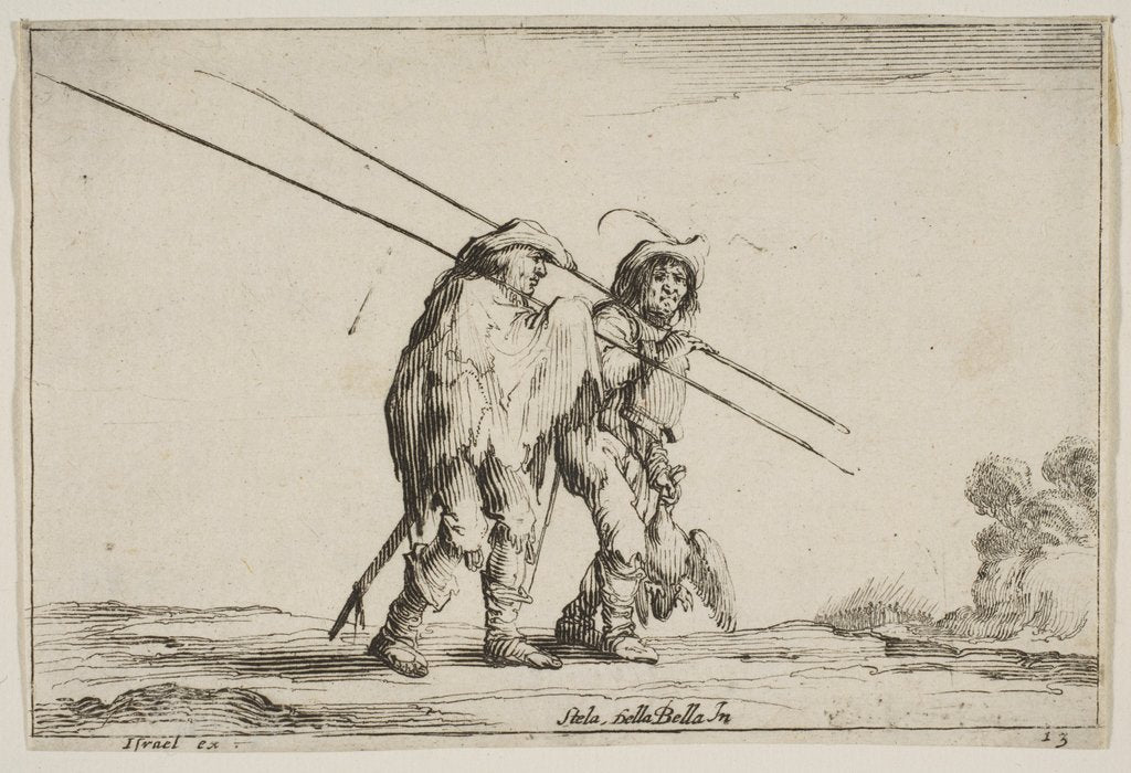 Detail of Plate 13: Two pikemen walking towards the right, each with their pikes in their right hand…, 1642 by Claude Goyrand