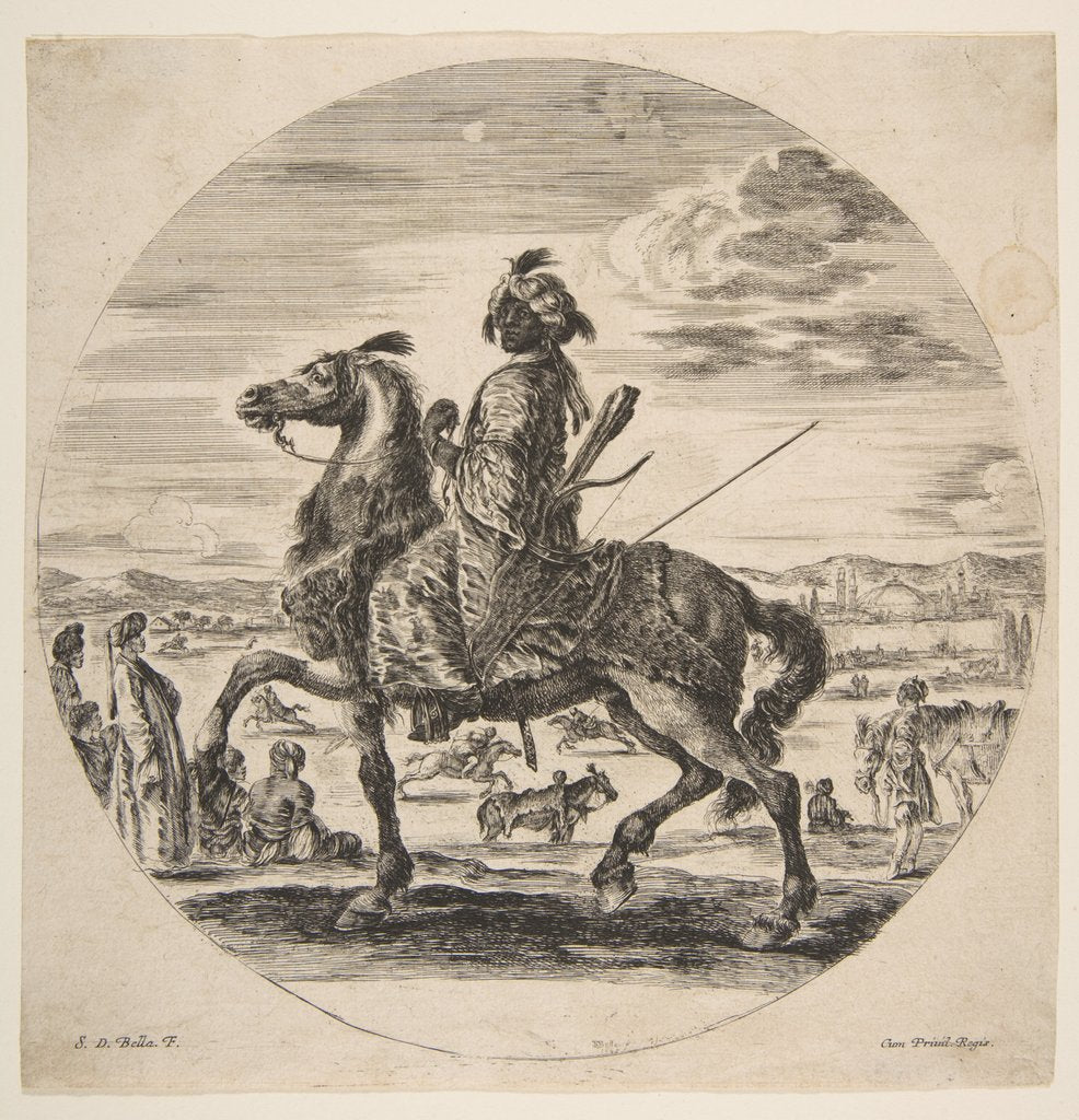 Detail of A Moorish horseman facing the left, standing and seated Turks in the middle ground, an…, ca. 1651 by Stefano della Bella