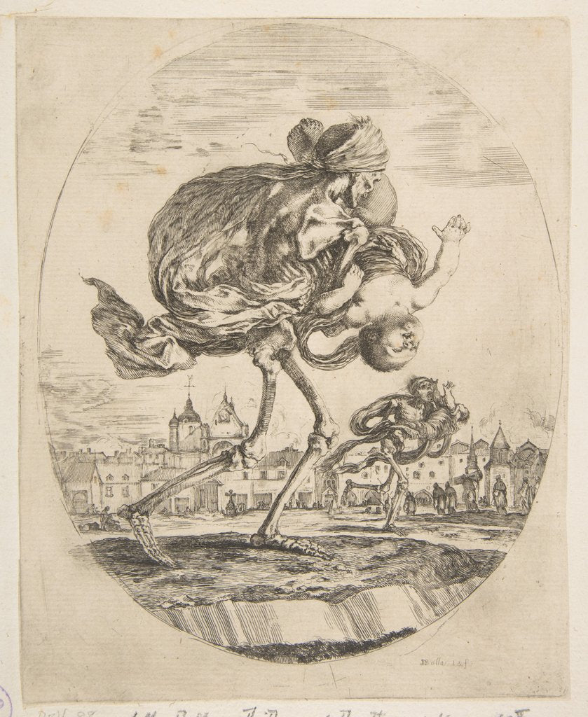 Death carrying an infant, from 'The five deaths', ca. 1648 by Stefano della Bella