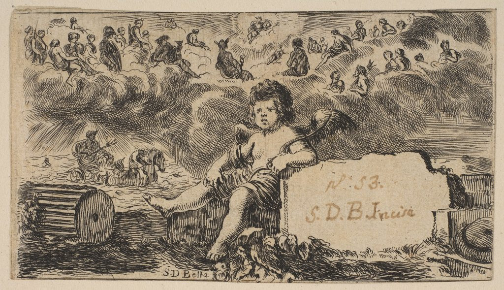 Detail of Title page: Cupid, from 'Game of Mythology', 1644 by Stefano della Bella