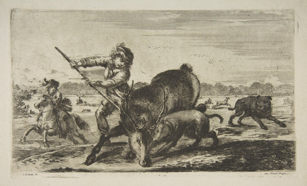 Detail of Stag at bay, from 'Animal hunts', ca. 1654 by Stefano della Bella