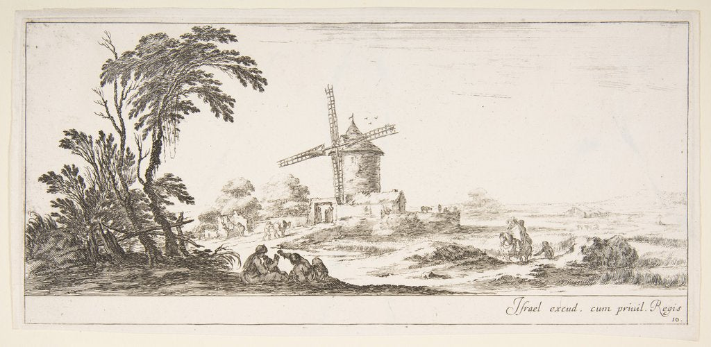 Detail of Plate 10: a family in center foreground, various figures and horses in middleground, a…, ca. 1641 by Stefano della Bella
