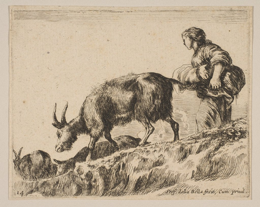 Detail of Plate 14: shepherdess herding goats, ca. 1641 by Stefano della Bella