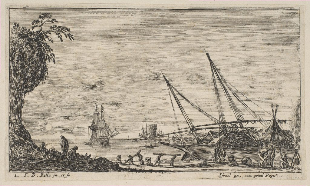 Detail of Plate 1: seaport with ships, from 'Seascapes', ca. 1644 by Stefano della Bella