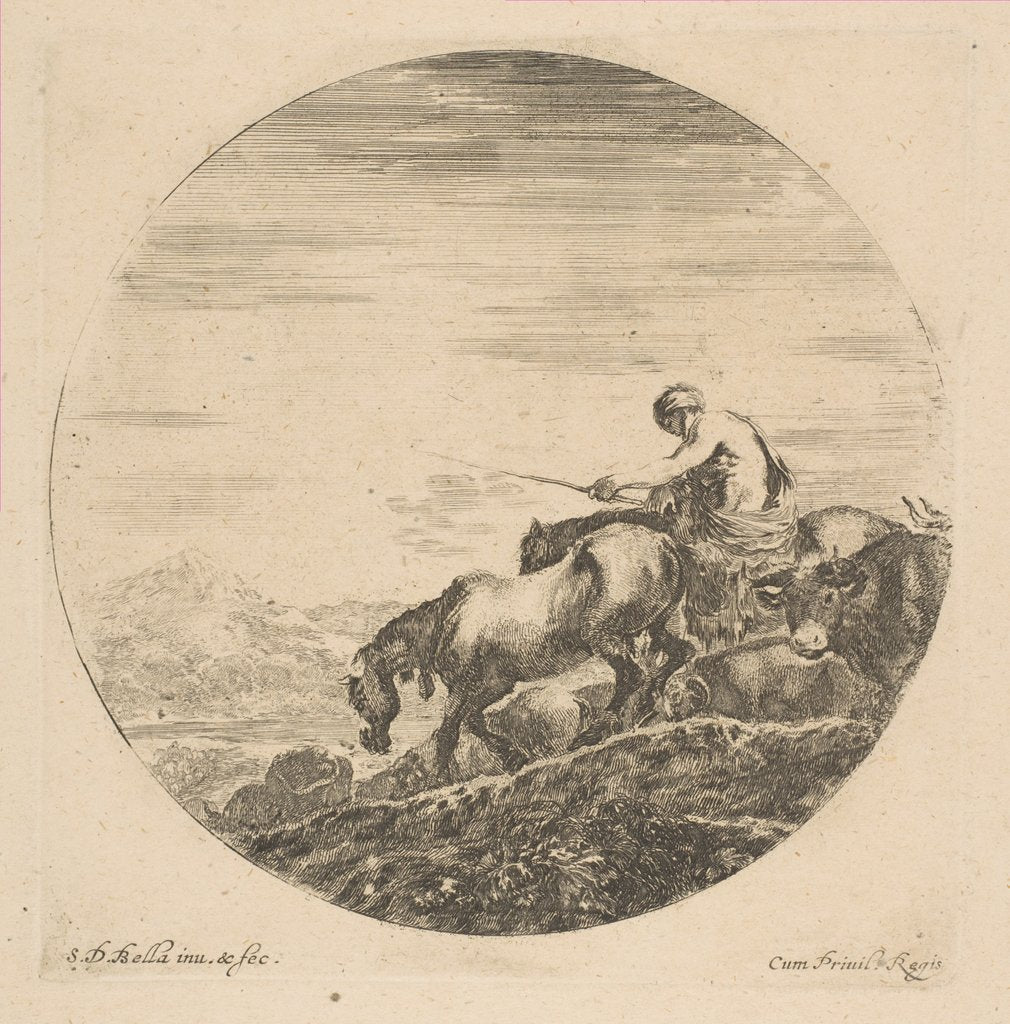 Detail of Herdsman on Horseback Drives Animals, ca. 1646 by Stefano della Bella