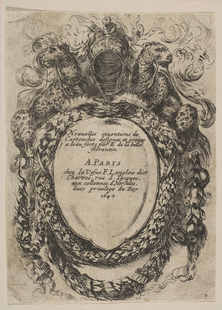 Detail of Cartouche with Title: Nouvelles inventions de Cartouches, 1647 by Stefano della Bella