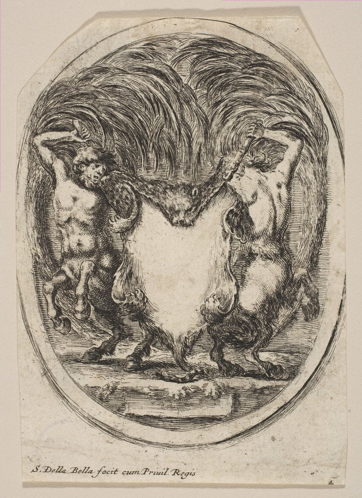 Detail of Cartouche Formed by a Tiger Skin Flanked by Two Centaurs, 1647 by Stefano della Bella