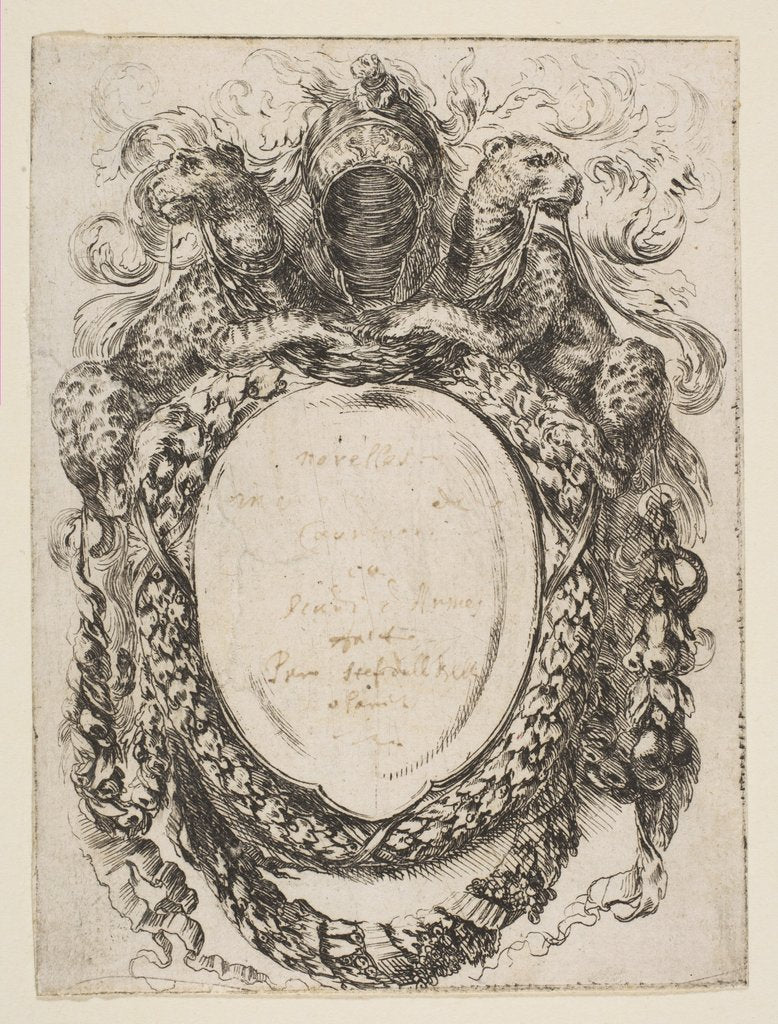 Detail of Cartouche Crowned by Helmet and Leopards, 1647 by Stefano della Bella