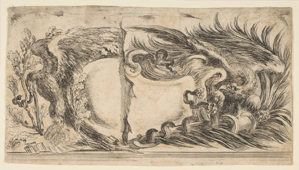 Detail of Two Different Halves of Cartouches Each Showing an Eagle Fighting a Serpent, 1646 by Stefano della Bella