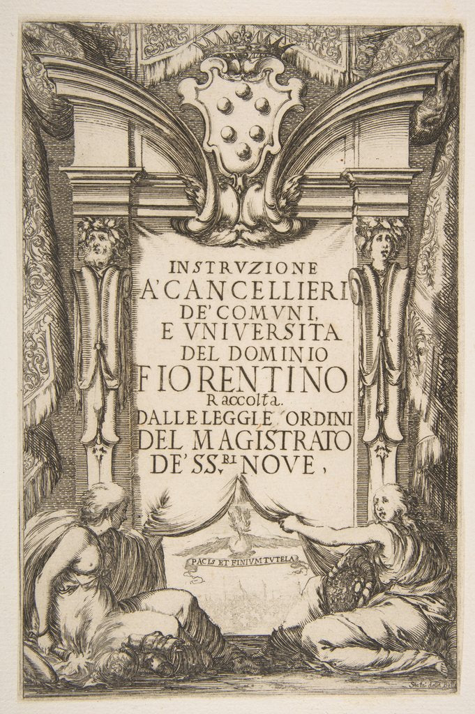 Detail of Frontispiece for the Instruzione a' Cancellieri, 1635 by Stefano della Bella