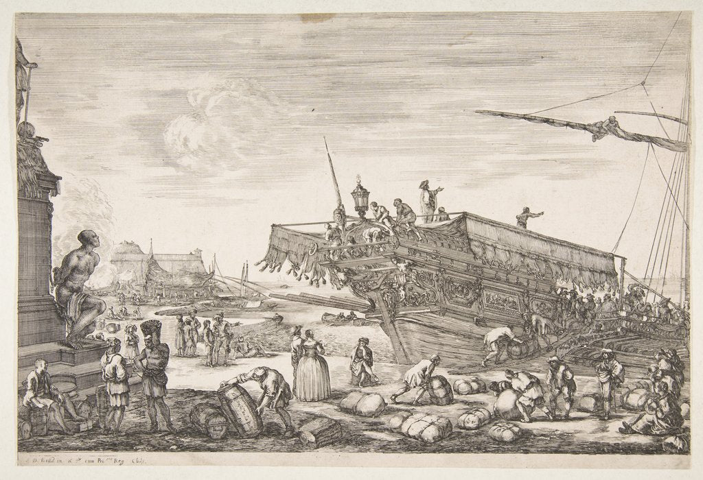 Detail of Loading a galley, from 'Views of the port of Livorno', 1654-55 by Stefano della Bella
