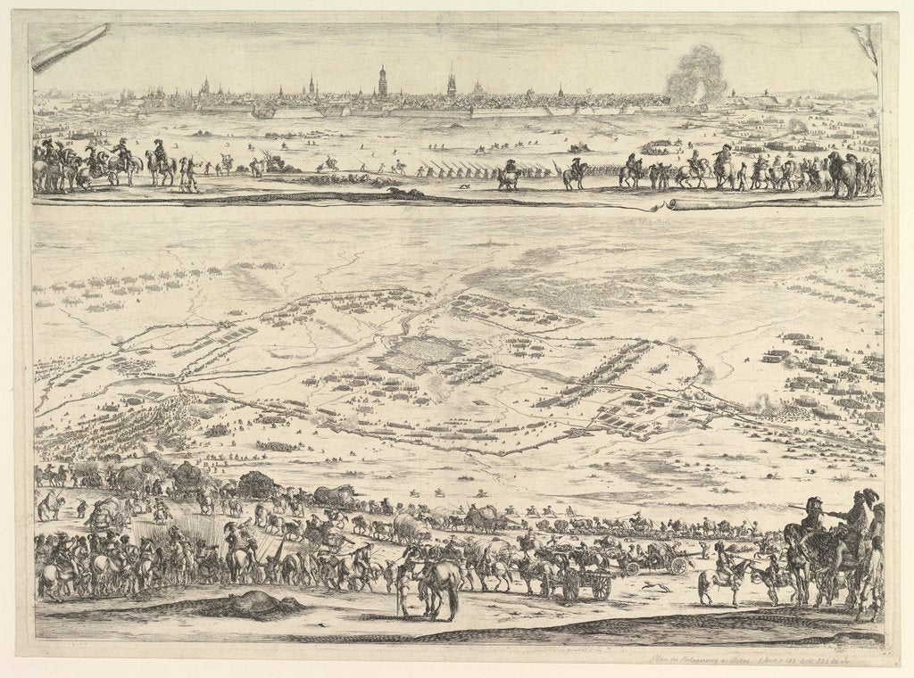 Detail of Plan and view of the siege of Arras: lower part of the plate with a topographical view wit…, 1641 by Stefano della Bella