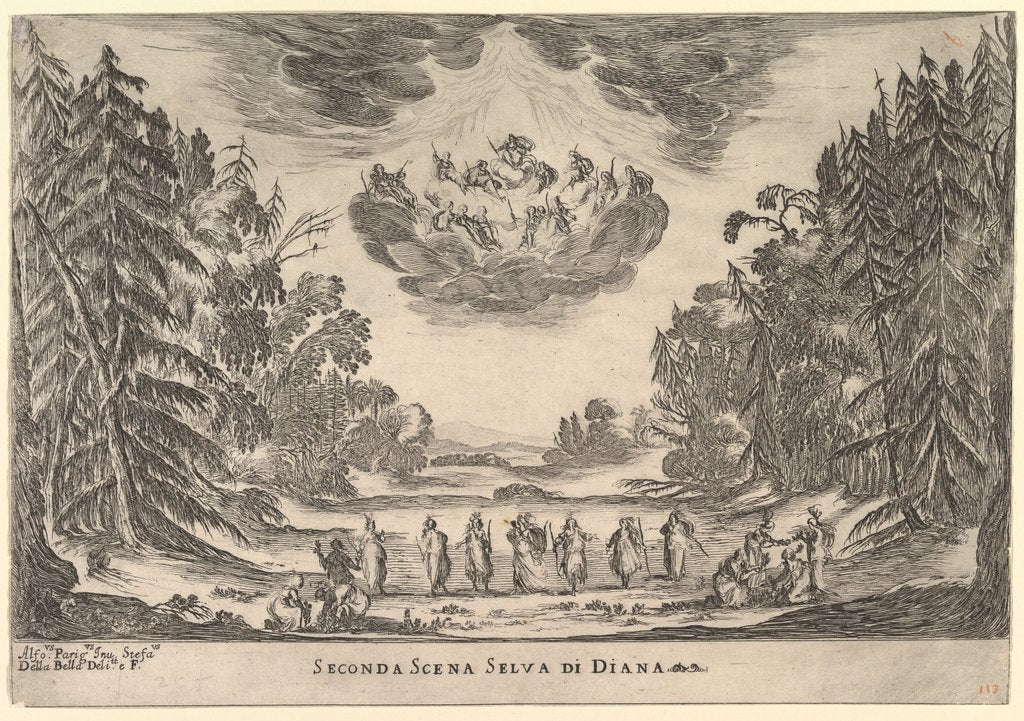 Detail of Second Scene, in Diana's forest, from 'The marriage of the gods', 1637 by Stefano della Bella