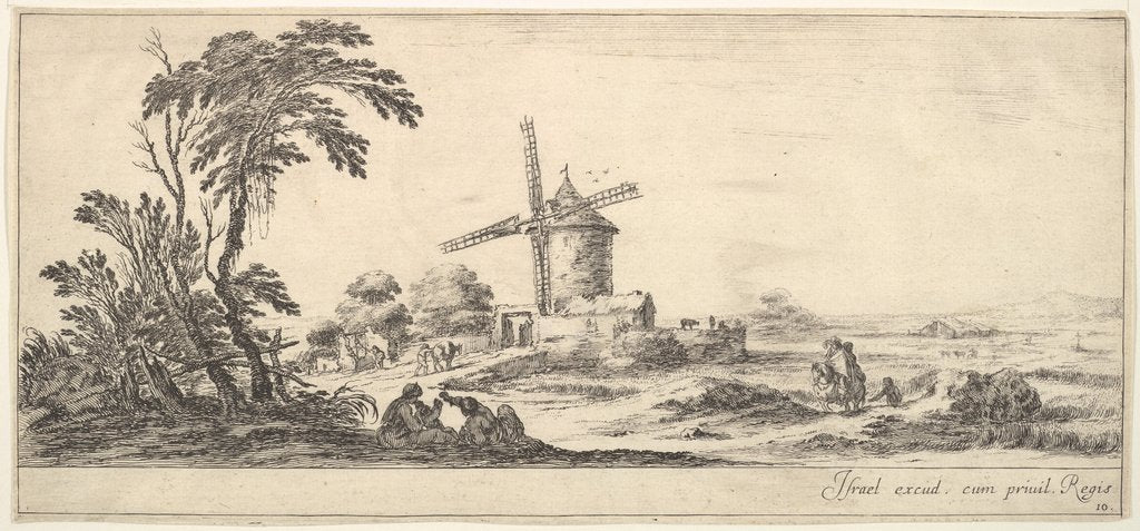 Detail of Plate 10: a family in center foreground, various figures and horses in middleground, a…, ca. 1641 by Stefano della Bella