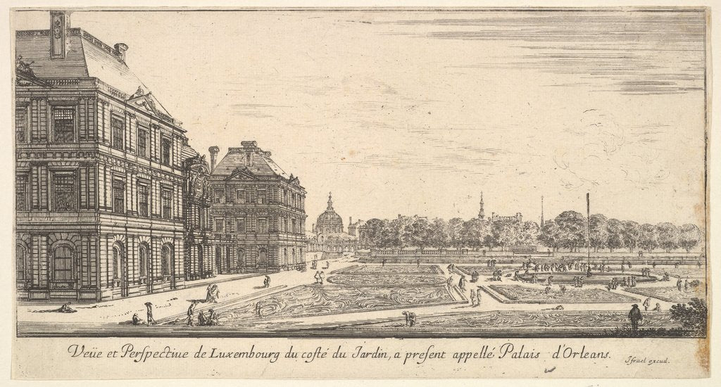 Detail of View of Luxembourg from the garden side of the Palais d'Orleans, from 'Various views of…, 1649-51 by Stefano della Bella