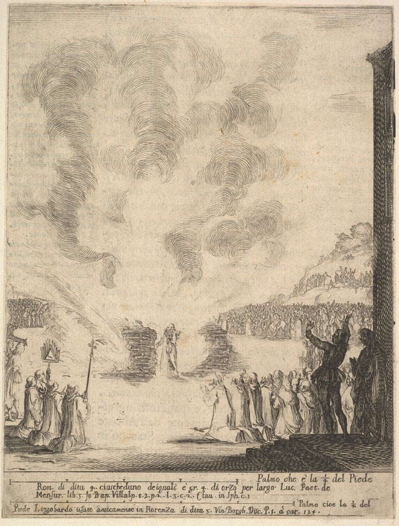Detail of The test of fire, the monk Peter, the disciple Saint John Gualbert, passing through the fl…, 1640 by Stefano della Bella