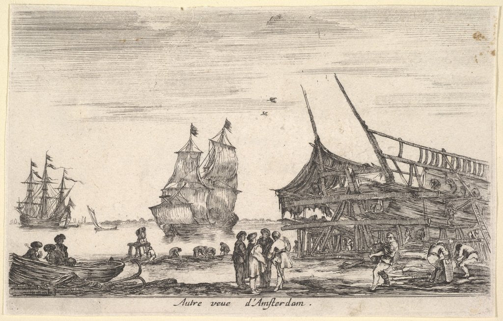 Detail of Another view of Amsterdam, a group of four men stand in center on …, 1647 by Stefano della Bella