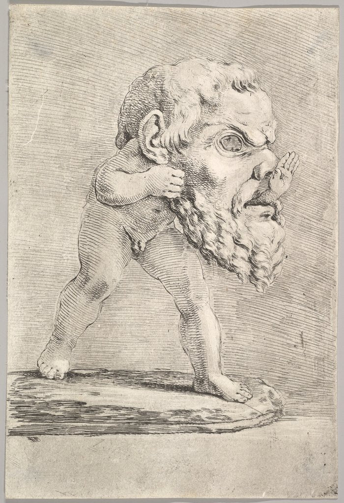 Detail of A child wearing a large mask and inserting his hand through the mouth, ca. 1660 by Stefano della Bella