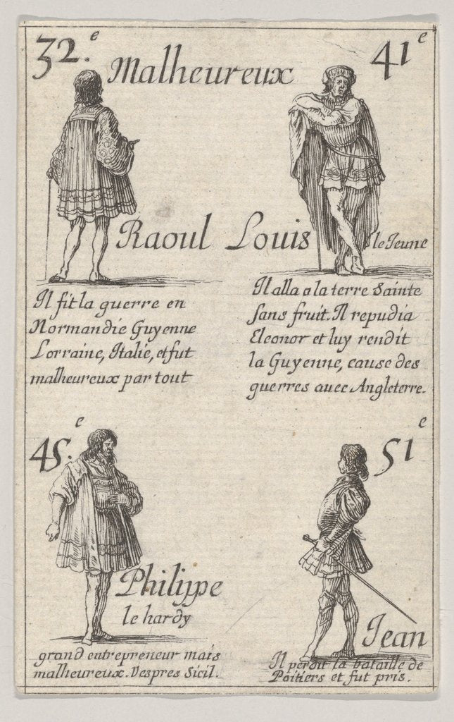 Detail of Raoul … / Louis le Jeune…, from 'Game of the Kings of France', 1644 by Stefano della Bella