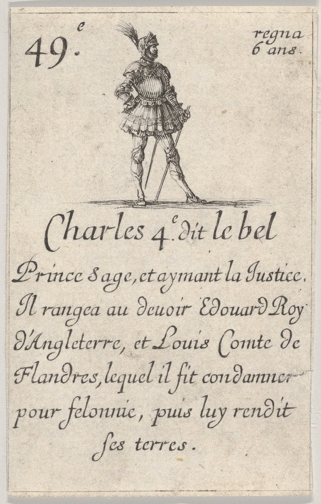 Detail of Charles 4.e- dit le bel / Prince sage…, from 'Game of the Kings of France by Stefano della Bella