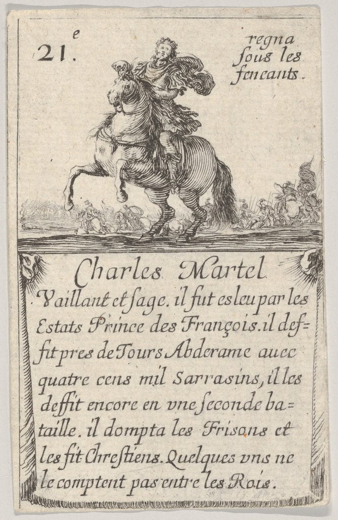 Detail of Charles Martel / Vaillant et sage…, from 'Game of the Kings of France by Stefano della Bella