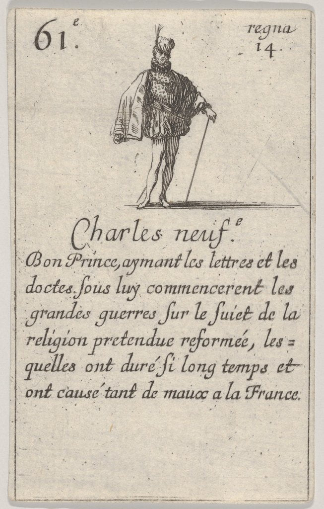 Detail of Charles neuf.-e / Bon Prince…, from 'Game of the Kings of France', 1644 by Stefano della Bella