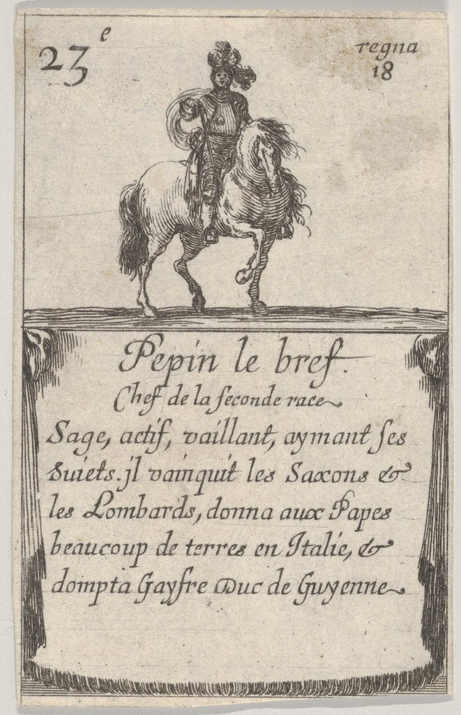 Detail of Pepin le bref / Chef de la seconde race…, from 'Game of the Kings of France by Stefano della Bella