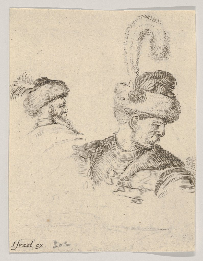 Detail of Plate 11: a Polish bust in profile, turned to the right, another Polish head seen from…, ca. 1649 by Stefano della Bella