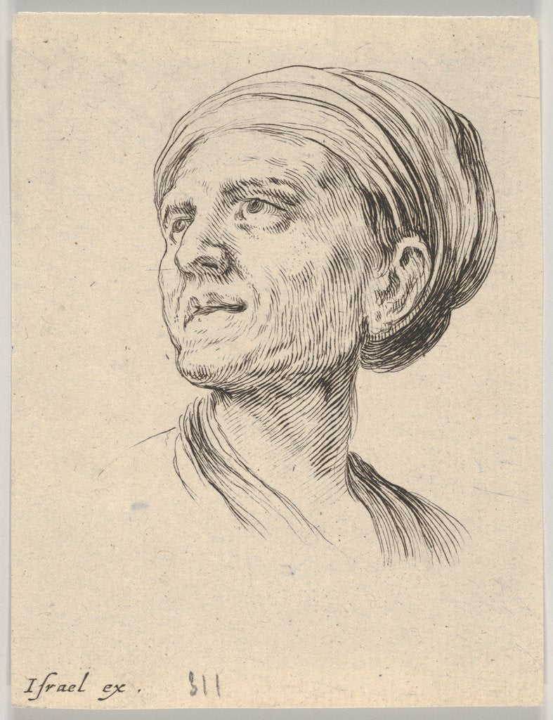 Detail of Plate 4: head of an old woman with a bonnet, looking left from 'Various heads and figures'…, 1650 by Stefano della Bella