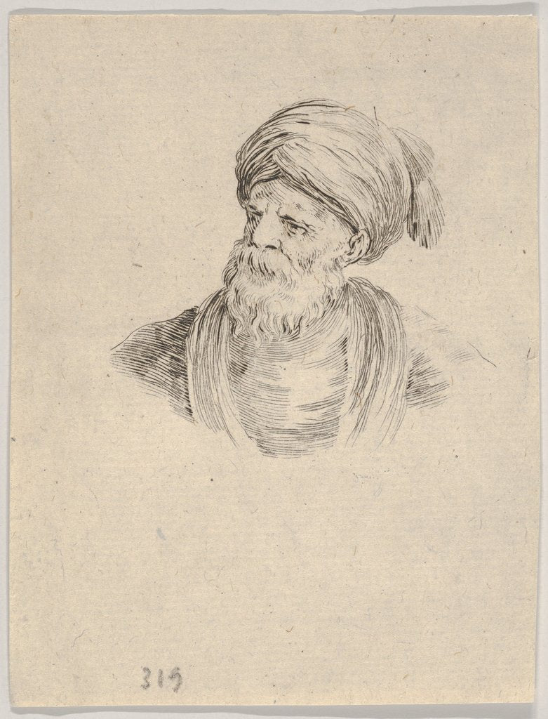 Detail of Plate 12: bust of an old Turkish man in a turban, looking towards the left, from 'Various …, 1650 by Stefano della Bella