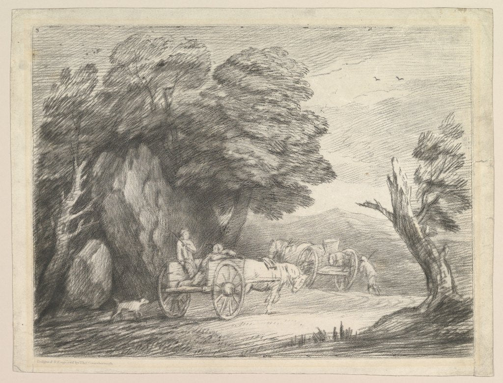 Detail of Wooded Landscape with Two Country Carts and Figures, August 1, 1797 by Thomas Gainsborough