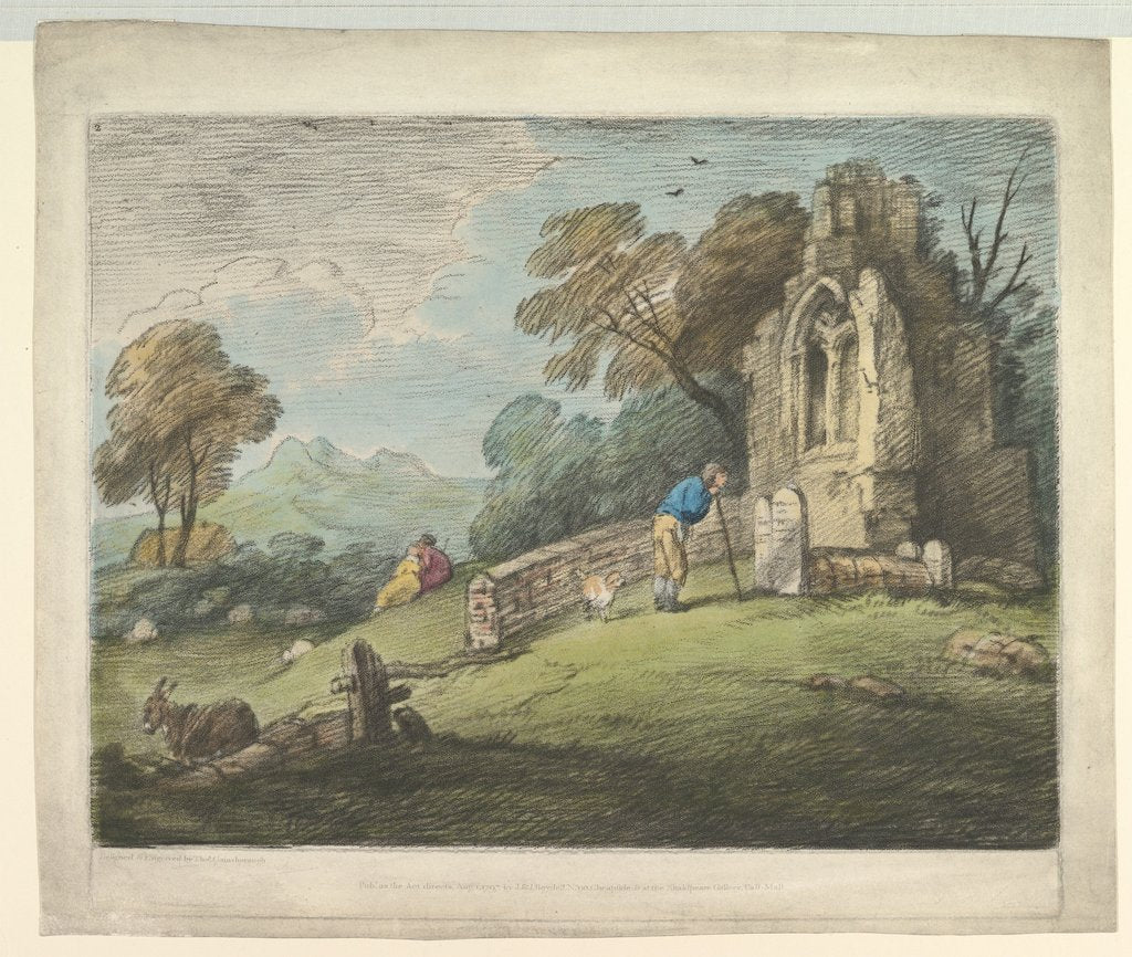 Detail of Wooded Landscape with Peasant Reading Tombstone, Rustic Lovers and Ruined Church, August 1, 1797 by Thomas Gainsborough