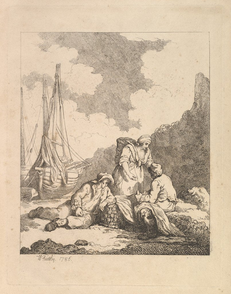 Detail of Fishermen by the Shore - Coastal Scene with a Man Sitting on the Ground Resting an Elbow o…, 1786 by Thomas Rowlandson